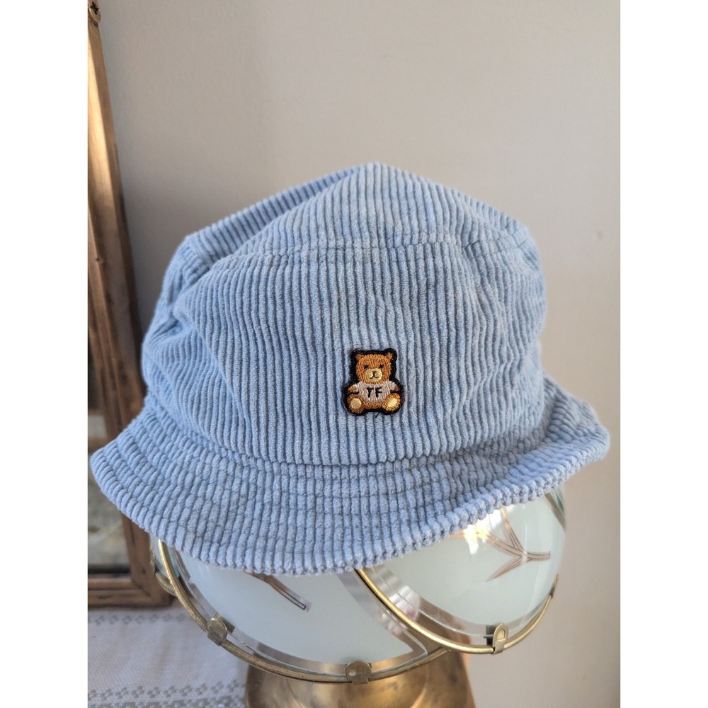 Mens Womens light blue corduroy teddy fresh TF bucket hat bear Beach Resort